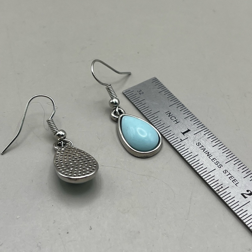 Silver Tone and Blue Teardrop Earrings - Picture 2 of 2